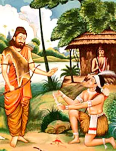 Ekalavya giving his thumb to his teacher, Drona, in Mahabharat
