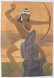 Ekalavya practicing having Drona's statue