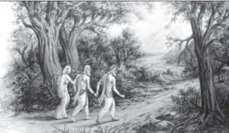 Vidura with Gandhari and Dhritrashtra (in forest)