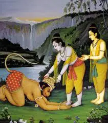 he meets Rama and Laxman after returning from lanka.