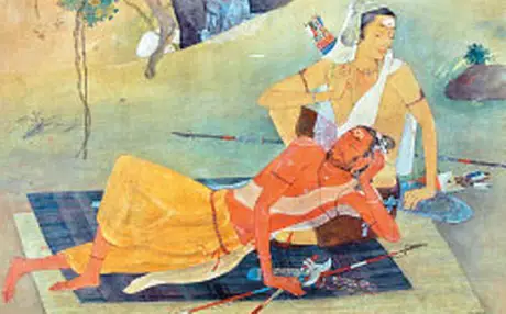 Parshurama sleeping in Karna's lap