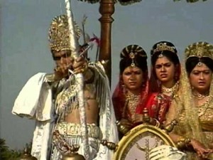 Bhishma abducting Amba, Ambika and Ambalika
