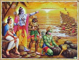 Buidling bridge to Lanka - Rama Laxman Hanuman and Vanaras