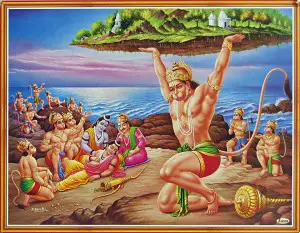 Hanuman brings mountain containing herbs