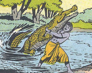 Arjuna pulls out the crocodile