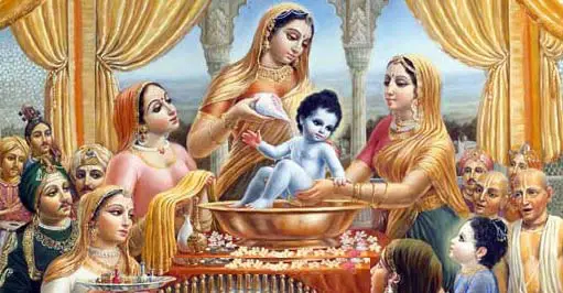 Lord Krishna in hsi childhood with Yashoda mata