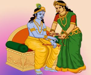 Draupadi tying rakhi to Lord Krishna